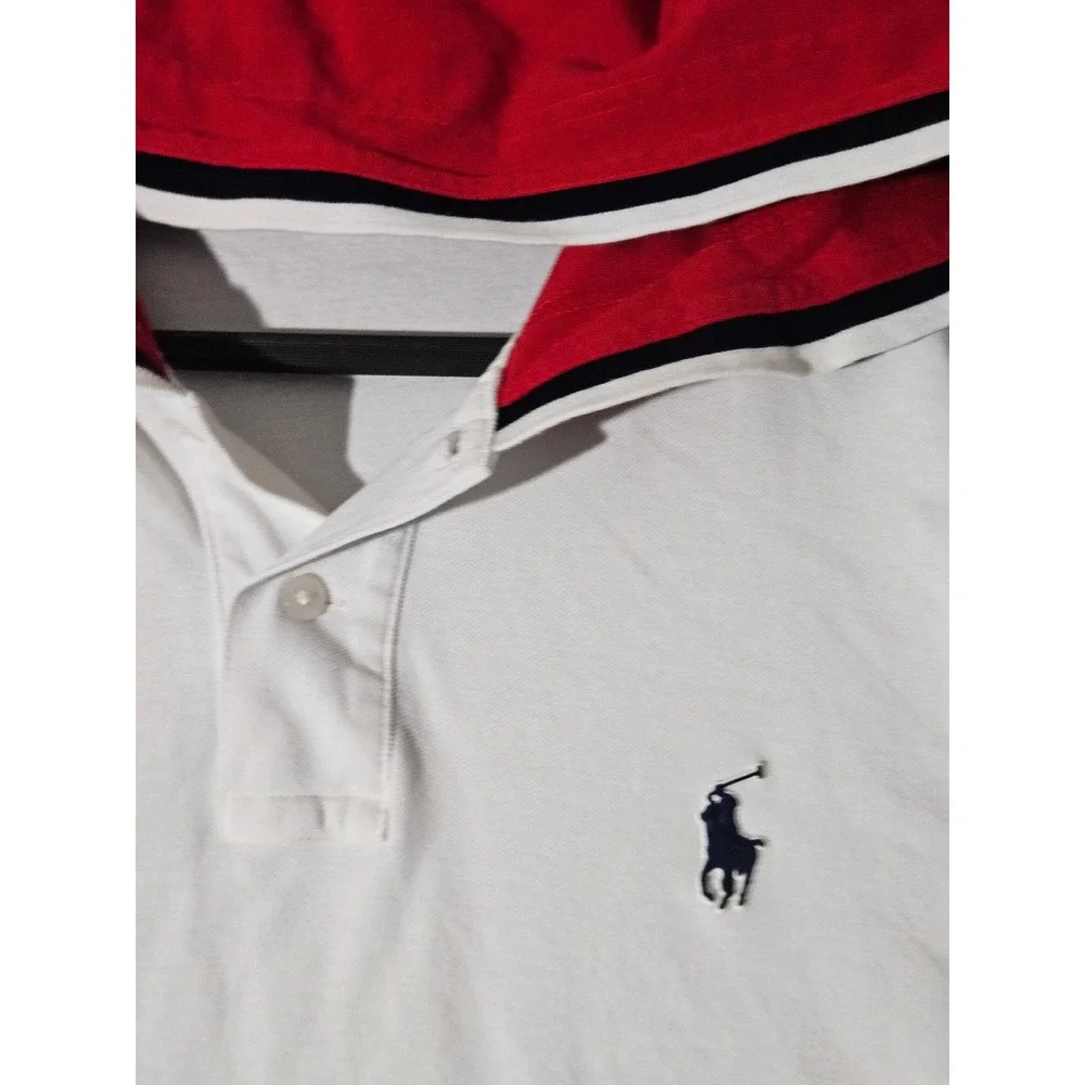 Polo Ralph Lauren Hooded Polo Shirt Mens M White Colorblock Short Sleeve